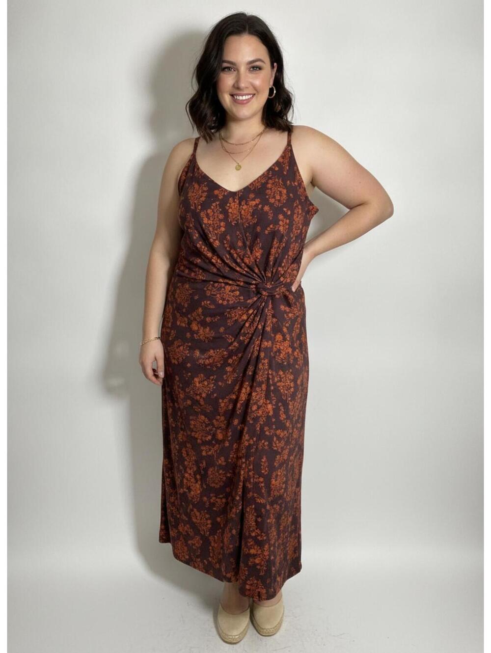 Nine Britton Sleeveless Maxi Floral Faux Wrap Dress /Knot Detail 2X